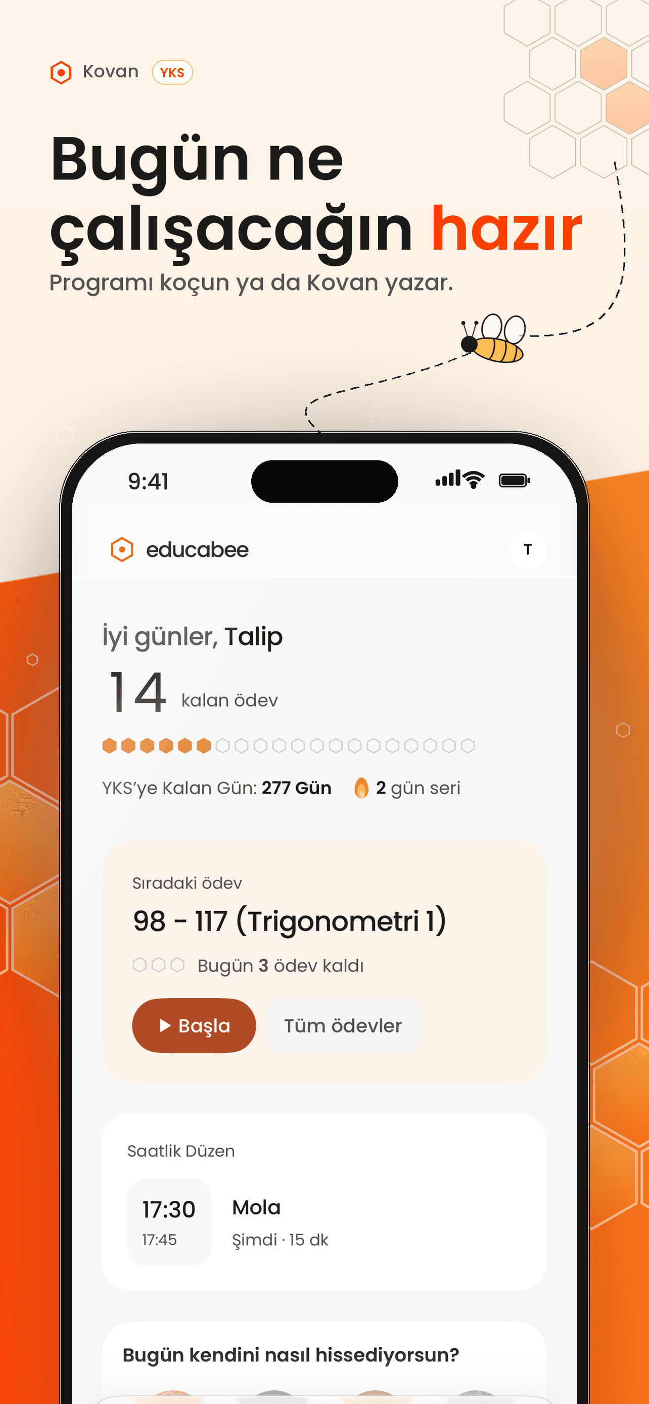 Kovan öğrenci uygulaması ekranı